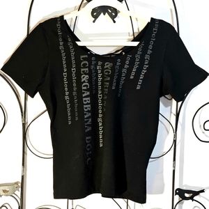 Dolce and Gabbana Vintage Black V-Neckline Shadow Logo Shirt